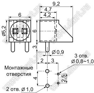 LEK-502 держатель 5мм светодиода на плату угловой; C=5,2мм; нейлон-66 (UL); черный