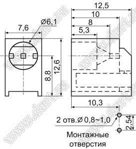 LED-535 держатель 5мм светодиода на плату угловой; C=6,1мм; PC (UL); черный