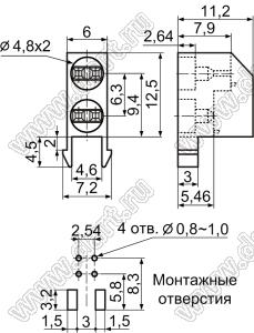 LEK-515 держатель двух 5мм светодиодов на плату угловой; нейлон-66 (UL); черный; C=4,8мм