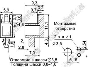 LEK-526(B) держатель 5мм светодиода на плату угловой; C=4,8мм; POM; черный