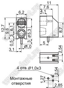 LEK-525 держатель 5мм светодиода на плату угловой; C=5,3мм; нейлон-66 (UL); черный