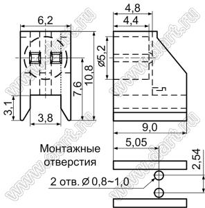 LEK-507 держатель 5мм светодиода на плату угловой; C=5,2мм; нейлон-66 (UL); черный