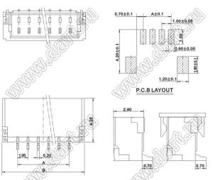 A1001-SMT-04A (BM04B-SRSS-TB) вилка SMD вертикальная на плату; шаг 1,0мм; шаг 1,00мм; 4-конт.