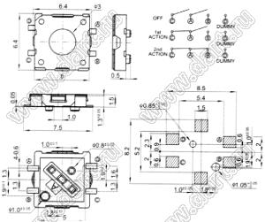 TMHF01 кнопка тактовая 6,0x6,4мм двойного нажатия для поверхностного монтажа