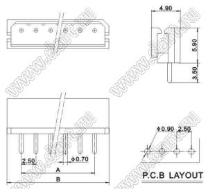 A2502-03A (5267-3A, MOLEX 22035035) вилка однорядная прямая на плату; шаг 2,50мм; 3-конт.