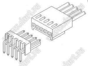 A2541(2510)-05AW (2217R-05, WF-5R) вилка левая однорядная угловая на плату, шаг 2,54 мм, 5 контактов; шаг 2,54мм; N=05