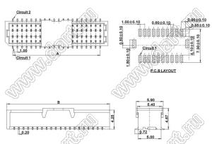 A1001-SMT-20AX2 (BM40B-SRDS-G-TF) вилка SMD вертикальная на плату; шаг 1,0мм; шаг 1,00мм; 2x20-конт.