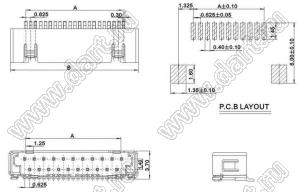 A1254-SMT-21AW вилка двухрядная угловая SMD; шаг 1,25мм; 21-конт.