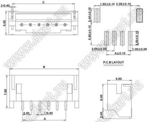 A2001-09AWB (S9B-PH-SM4-TB) вилка для поверхностного (SMD) монтажа угловая; шаг 2,00мм; 9-конт.; нейлон-66/луженый медный сплав; цвет натуральный