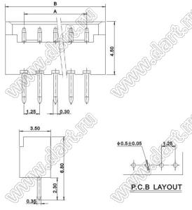 A1251-04A (PicoBlade™ MOLEX 53047-0410) вилка однорядная прямая на плату; шаг 1,25мм; 4-конт.