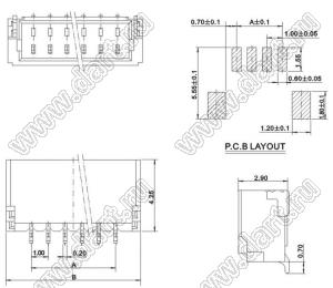 A1001-SMT-08AW (SM08B-SRSS-TB) вилка SMD горизонтальная на плату; шаг 1,0мм; шаг 1,00мм; 8-конт.