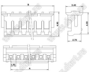 A1501-04Y (ZHR-4) корпус розетки однорядной на кабель, шаг 1,5 мм, 4 контакта; шаг 1,5мм; 4-конт.; пластик