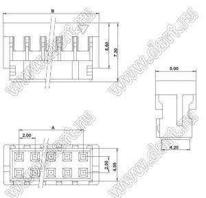 A2002-03YX2 (PHD-2*3Y, PHDR-06VS) корпус розетки двухрядной на кабель; шаг 2,00мм; 2x3-конт.; пластик