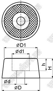 KH4022 ножка приборная, D=40,0мм; H=21,0; под винт М5; черная резина