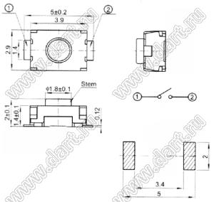 TSY3420-2T (SWT-46) кнопка тактовая SMD; 2,9x3,9мм