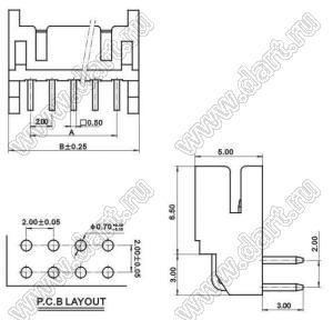 A2002-09AWX2 (PHD-2*9AW, S18B-PHDSS, W2103-18PDRTBWR) вилка двухрядная угловая на плату; шаг 2,00мм; 2x9-конт.