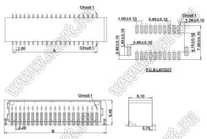 A1001-SMT-25AWX2 (SM50B-SRDS-G-TF) вилка SMD вертикальная с направляющими в плату; шаг 1,0мм; шаг 1,00мм; 2x25-конт.