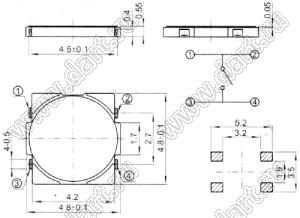 TVCU13 кнопка тактовая SMD; 4,8x4,8x0,55мм