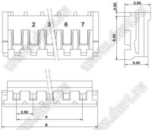 A2503-02Y (EHR-2) корпус розетки однорядной на кабель, шаг 2,5 мм, 2 контакта; шаг 2,50мм; 2-конт.