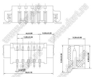 A1251-SMT-05AW (PicoBlade™ MOLEX 53261-0500) вилка однорядная угловая SMD; шаг 1,25мм; 5-конт.