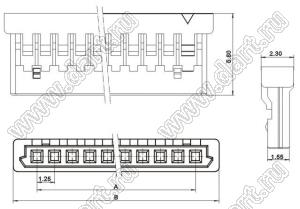 A1252-02Y (DF14-2S-1.25C) корпус розетки однорядной на кабель; шаг 1,25мм; P=1,25мм; 2-конт.