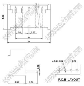 A1251-10AW (PicoBlade™ MOLEX 53048-1010) вилка однорядная угловая на плату; шаг 1,25мм; 10-конт.