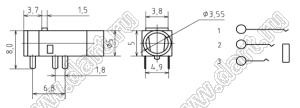 PJ-320-1 (AUB-13) угловое гнездо 3,5мм стерео телефонов на плату (черный цвет)