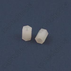 HTP-308 (HP-8) cтойка шестигранная с внутренней резьбой; M3; L=8,0мм; нейлон-66; цвет натуральный