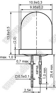 BL-UE810F3-21 (BIN-2) светодиод круглый 10 мм; красный; 625...630нм; корпус прозрачный; 1,9...2,1V; 6000...8000мКд; 18°