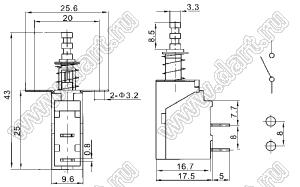 SW-112 (KDC-A10-W111, KDC-A04, PS168L-P-M) выключатель питания кнопочный 8A/128A 250V