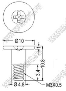TGM3-9.8SW винт амортизатора; M3*0,5; A=10,0мм; B=3,4мм; C=4,8мм; E=6,4мм; сталь