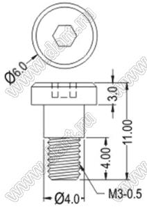 TGM3-11SW винт амортизатора; M3*0,5; A=6,0мм; B=4,0мм; C=4,0мм; E=4,01мм; сталь нержавеющая