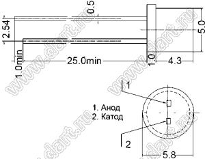 BL-UB707B3-102 (BIN-4) светодиод цилиндрический 5,0x5,3 мм; синий; 465...470нм; корпус прозрачный; 3,1...3,3V; 500...600мКд; 70°
