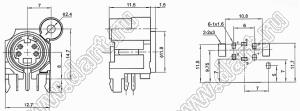 MDC-4-13D гнездо мини-DIN угловое на плату и корпус, 4 контакта