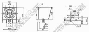 MDC-5-03A гнездо экранированное мини-DIN угловое на плату, 5 контактов