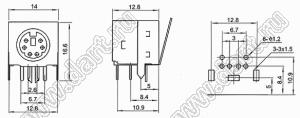 MDC-6-19A гнездо мини-DIN угловое на плату и корпус, 6 контактов