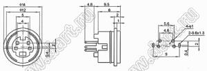 MDC-4-04K гнездо мини-DIN прямое на плату, 4 контакта