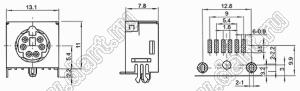 MDC-6-45 гнездо мини-DIN угловое SMD на плату, узкое, 6 контактов