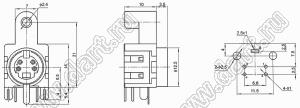 MDC-4-35 гнездо мини-DIN угловое на плату и корпус, 4 контакта