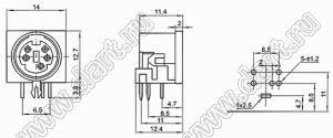 MDC-5-01 гнездо мини-DIN угловое на плату, 5 контактов