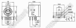 MDC-6-05 гнездо экранированное мини-DIN угловое на плату, 6 контактов