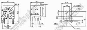 MDC-4-27 гнездо мини-DIN угловое на плату, 4 контакта