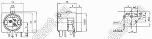 MPC-3-01 (DCJ-002B-L, KPJ-3S, SW-3-04) гнездо мини-DIN силовое угловое на плату, 3 контакта