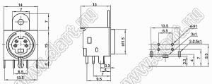 MDC-4-15 гнездо экранированное мини-DIN угловое на плату и корпус, 4 контакта