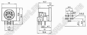 MDC-7-01 гнездо мини-DIN угловое на плату, 7 контактов