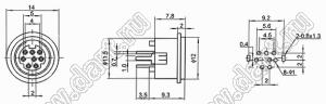 MDC-8-04 гнездо мини-DIN прямое на плату, 8 контактов