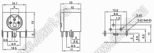 MDC-3-03 гнездо экранированное мини-DIN угловое на плату; 3-конт.