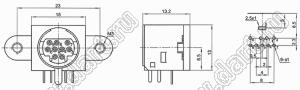 MDC-9-01D гнездо экранированное мини-DIN угловое на плату и корпус, 9 контактов