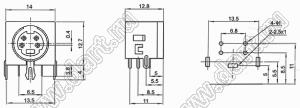 MDC-4-05 гнездо экранированное мини-DIN угловое на плату, 4 контакта