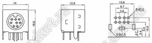 MDC-8-19 гнездо экранированное мини-DIN угловое на плату, 8 контактов